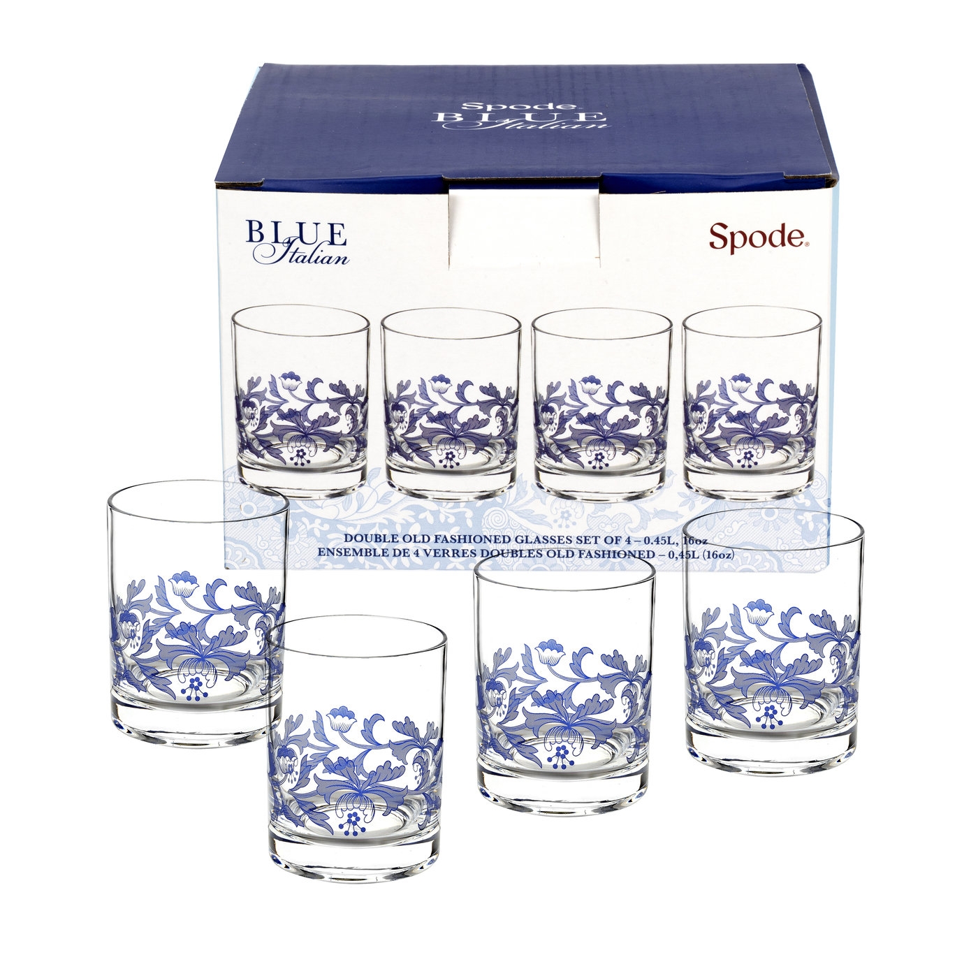 Blue Italian Double Old Fashioned Glass Set of 4 image number null