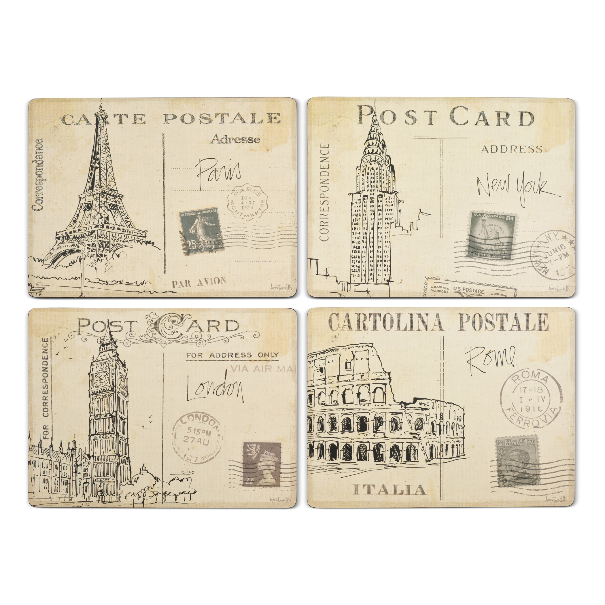 Postcard Sketches Set of 4 Large Placemats image number null