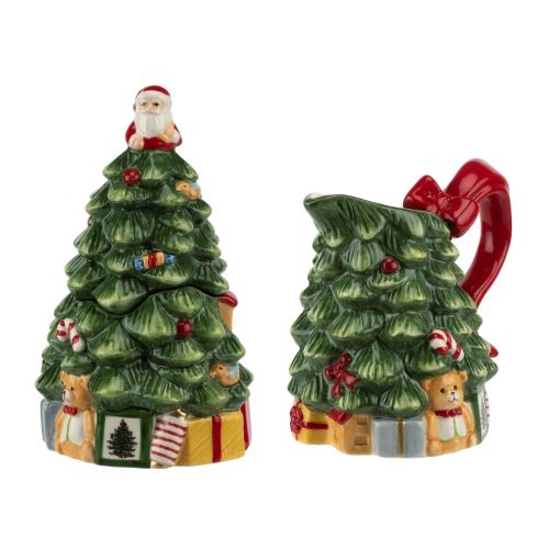 250th Anniversary Christmas Tree Figural Sugar & Creamer Set image number null