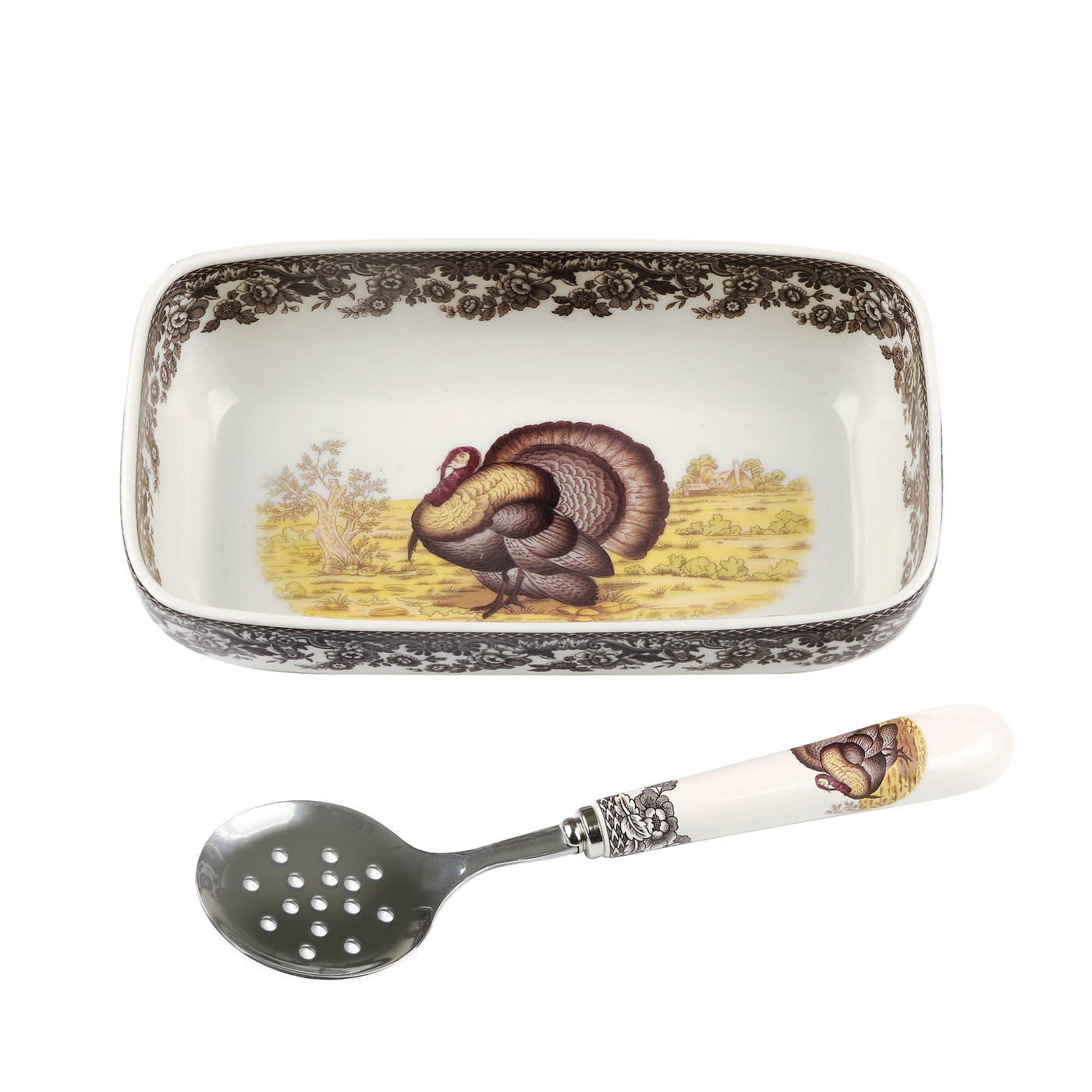 Woodland Cranberry Dish with Slotted Spoon, Turkey image number null