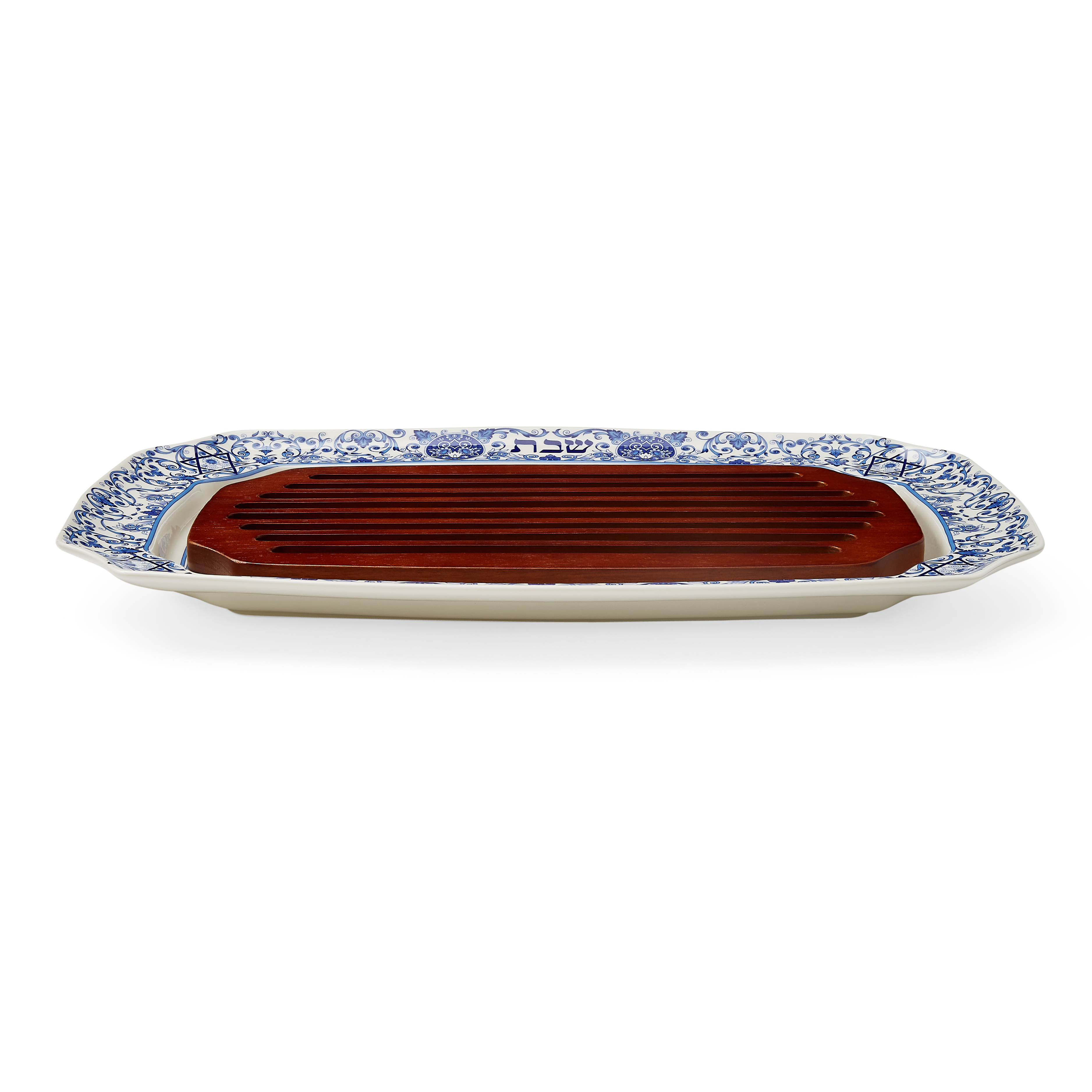 Judaica Challah Tray with Wood Insert image number null