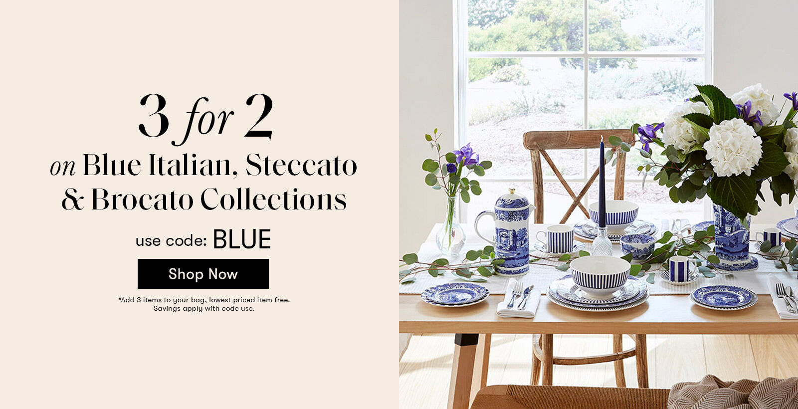 3 for 2 on Blue Italian, Steccato and Brocato Collections. Use code: BLUE