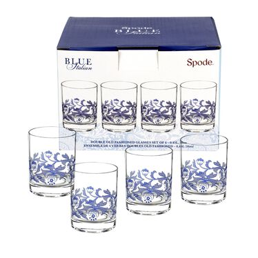 Blue Italian Double Old Fashioned Glass Set of 4