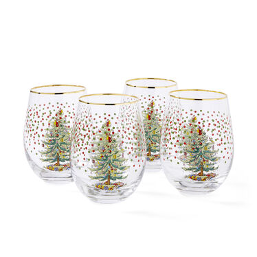 Christmas Tree Polka Dot Wine Glasses