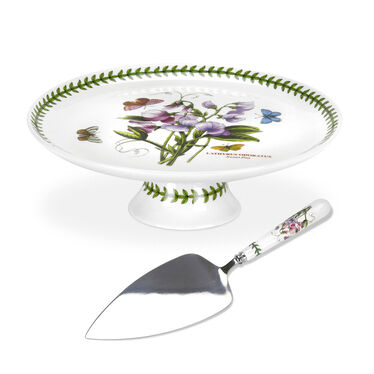 Botanic Garden 10 Inch Footed Cake Plate with Server, Sweet Pea
