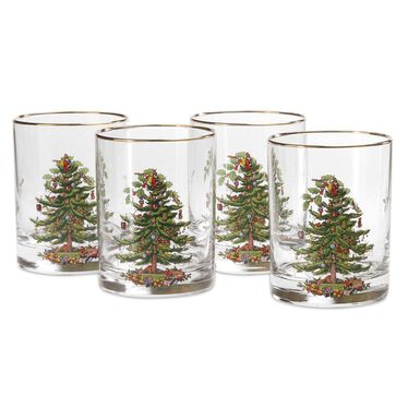 Christmas Tree Set of 4 Lowball Glasses