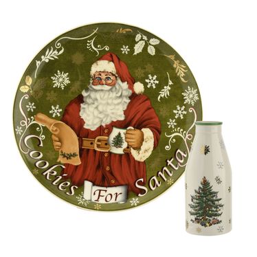 Christmas Tree Santa Plate & Milk Bottle Set