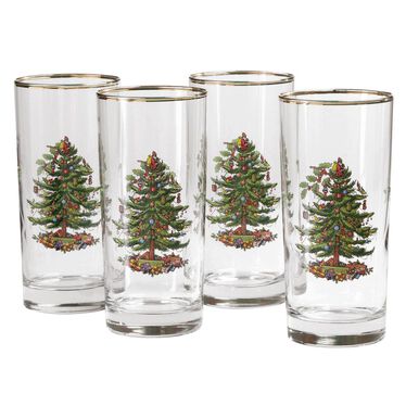 Christmas Tree Set of 4 Highball Glasses