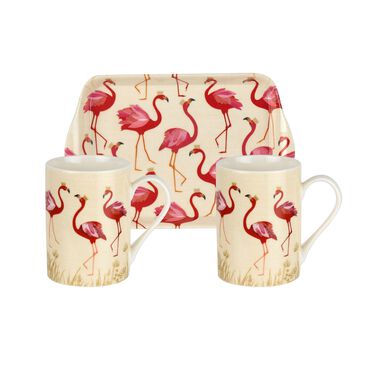 Sara Miller London Flamingo 3 Piece Mug & Tray Set Sara Miller London Flamingo 3 Piece Mug & Tray Set