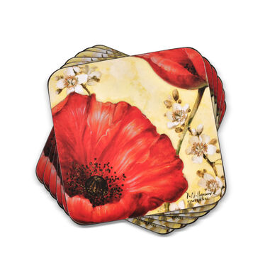 Red Poppy Blossoms Coasters Set of 6