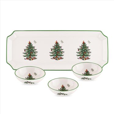Christmas Tree Rectangular Tray with 3 Dishes