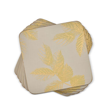 Sara Miller London Etched Leaves Coasters Set of 6 Light Grey