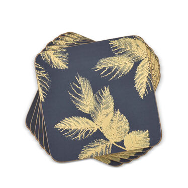 Sara Miller London Etched Leaves Coasters Set of 6 Navy