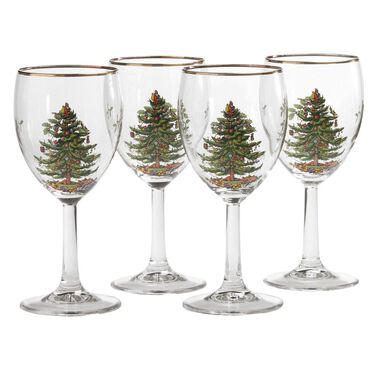 Christmas Tree Set of 4 Wine Glasses