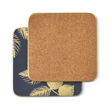 Sara Miller London Etched Leaves Coasters Set of 6 Navy