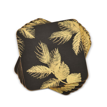 Sara Miller London Etched Leaves Coasters Set of 6 Dark Grey