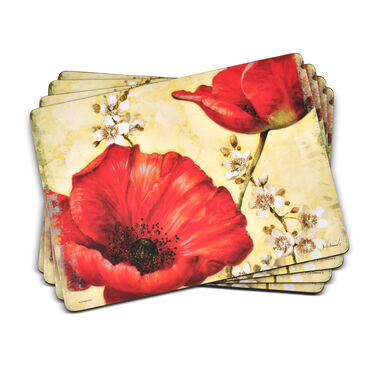 Red Poppy Blossoms Placemats Set of 4
