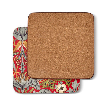 Morris & Co. Strawberry Thief Red Coasters Set of 6