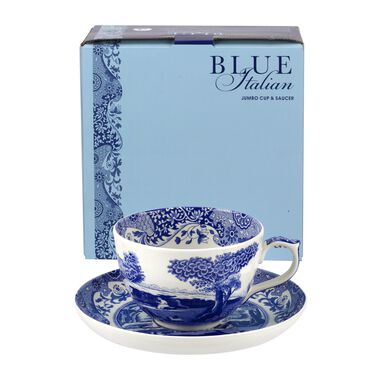 Blue Italian Jumbo Cup & Saucer Boxed Set