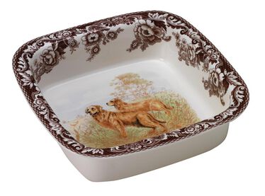 Woodland Square Rim Dish, Golden Retriever