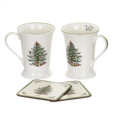 Christmas Tree 2 Mugs & 2 Coasters Set Christmas Tree 2 Mugs & 2 Coasters Set