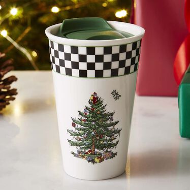 Christmas Tree Black & White Travel Mug