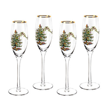 Christmas Tree Set of 4 Champagne Flutes
