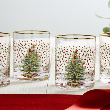 Christmas Tree Polka Dot Set of 4 Glasses