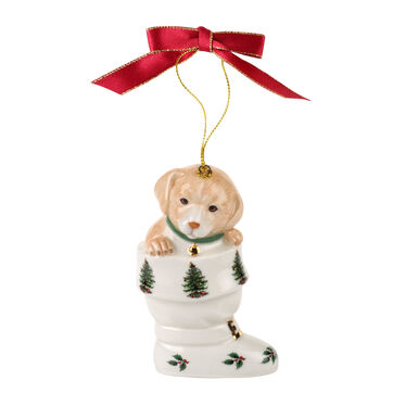 Christmas Tree Puppy in Boot Ornament