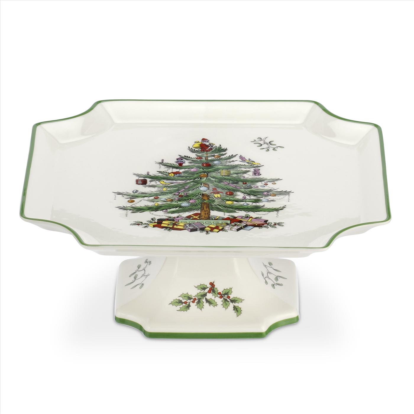 Christmas Tree Footed Square Cake Plate 10 Inches image number null