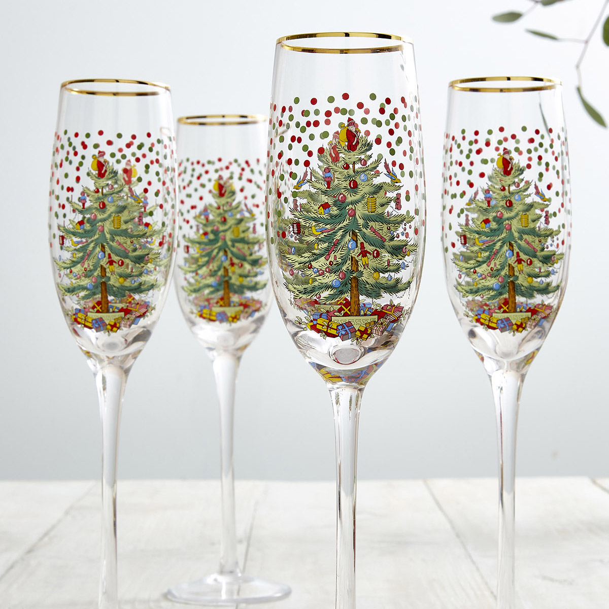 Christmas Tree Polka Dot Champagne Flutes image number null