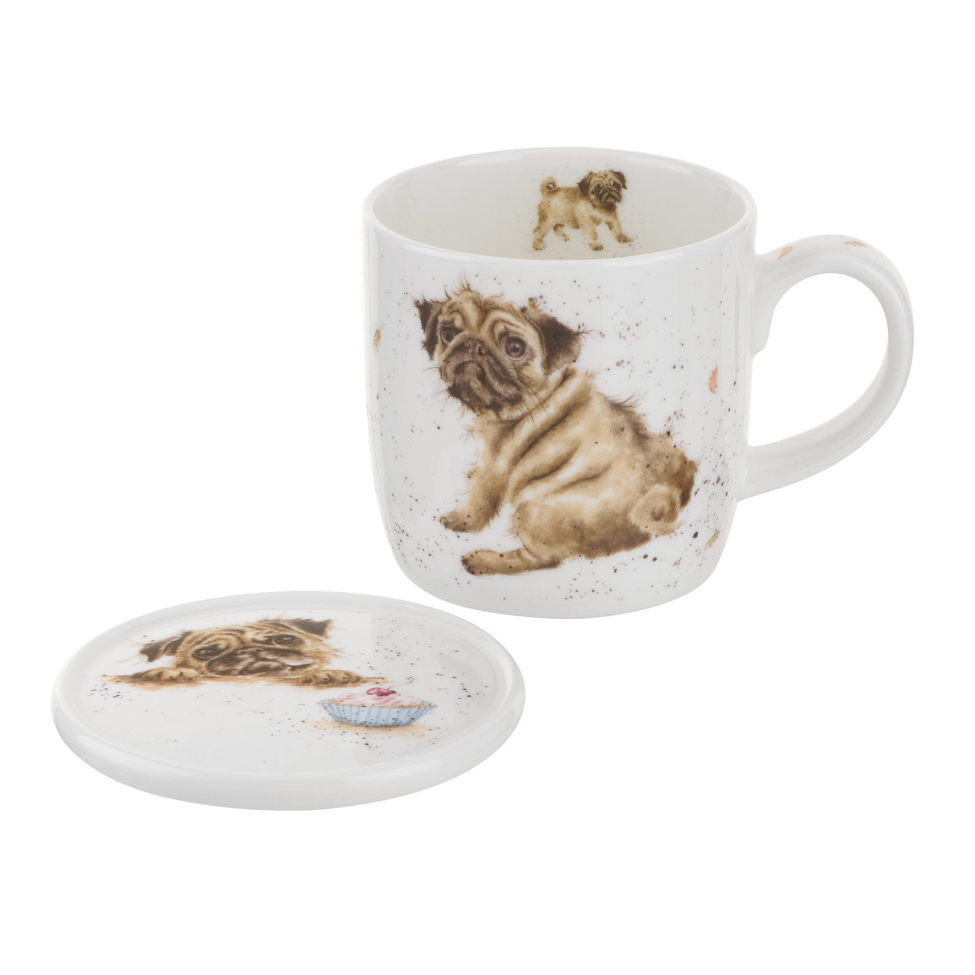 Royal Worcester Wrendale Designs Pug Love Mug and Coaster image number null