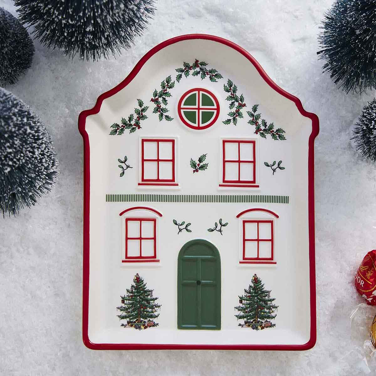 Christmas Tree Village Red Tidbit Tray image number null