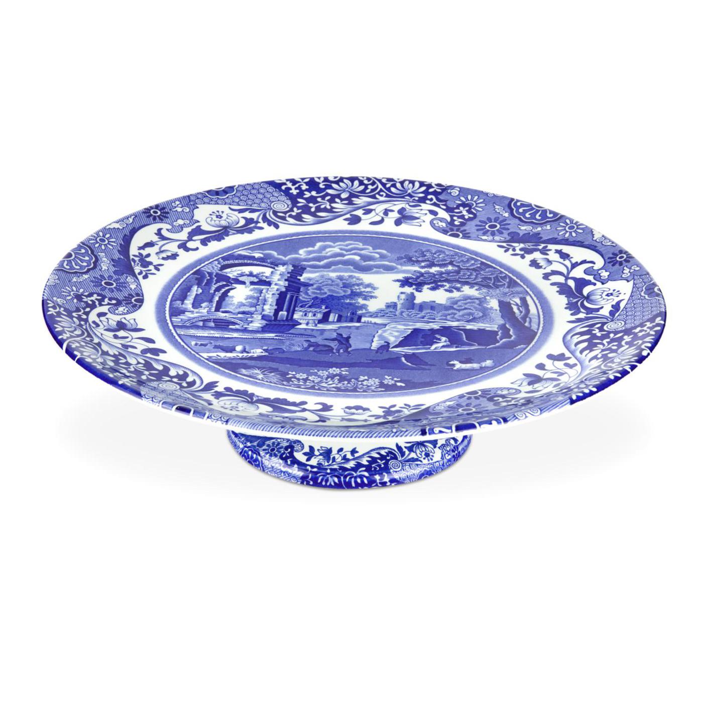 Spode Blue Italian Footed Cake Plate Spode