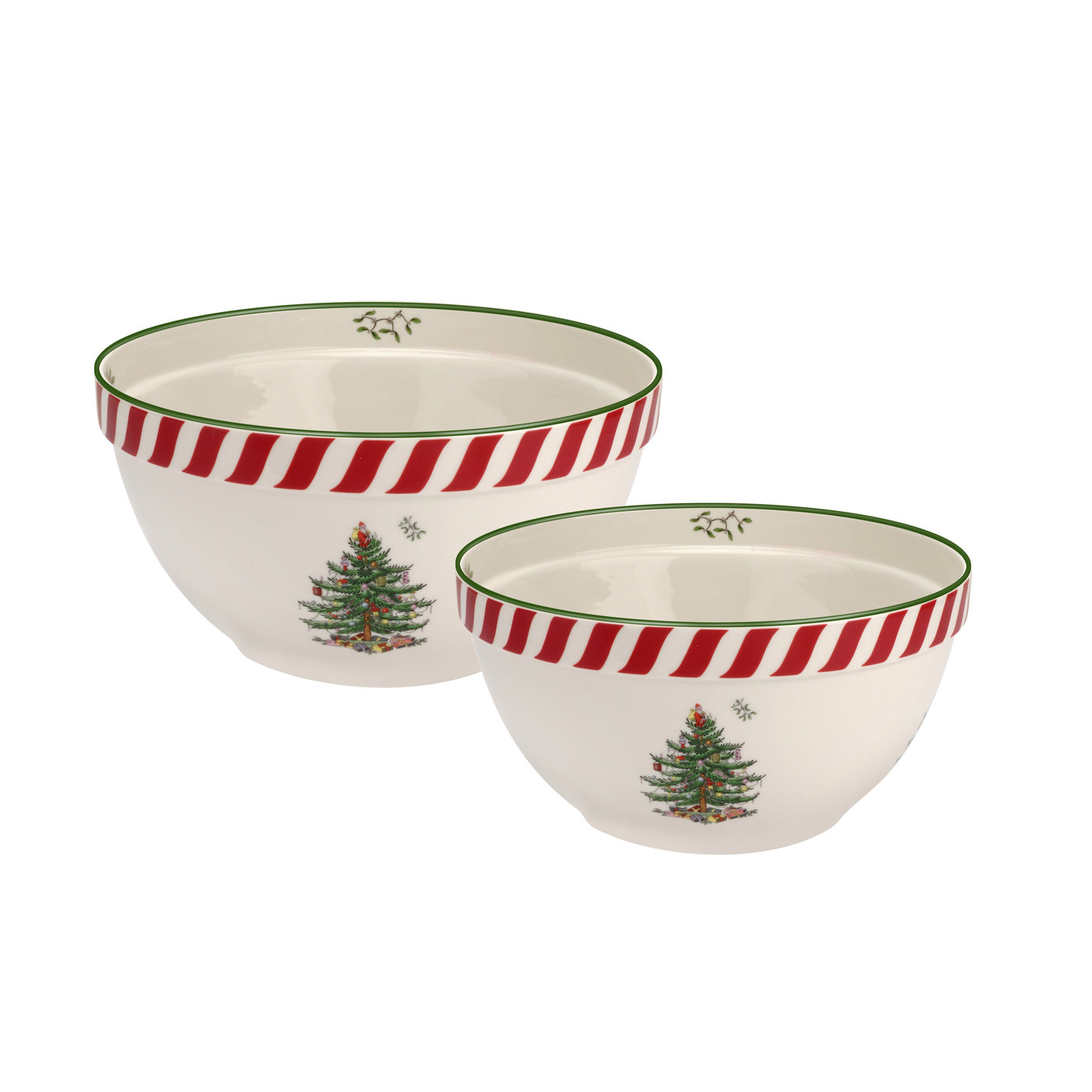 Spode Christmas Tree Peppermint Nesting Bowls Set of 2 Spode