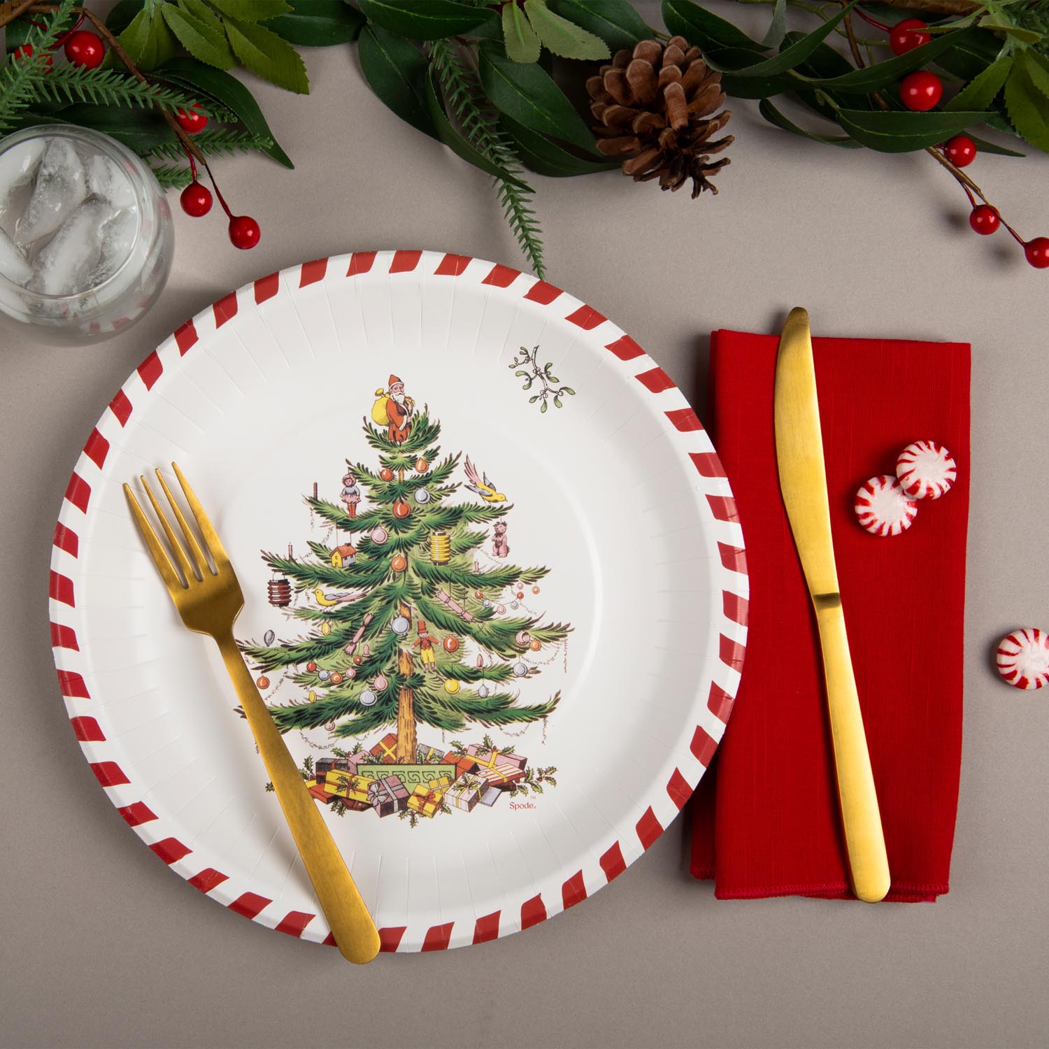 Candy Cane Christmas Tree Paper Dinner Plate image number null