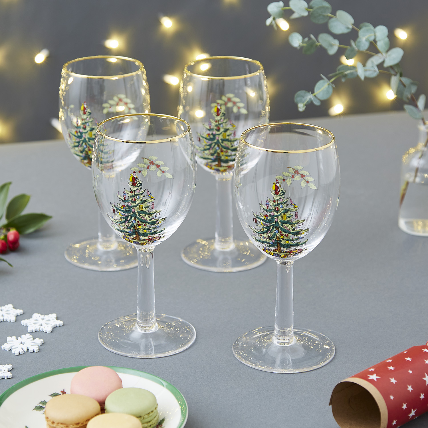 Spode Christmas Tree Set of 4 Wine Glasses