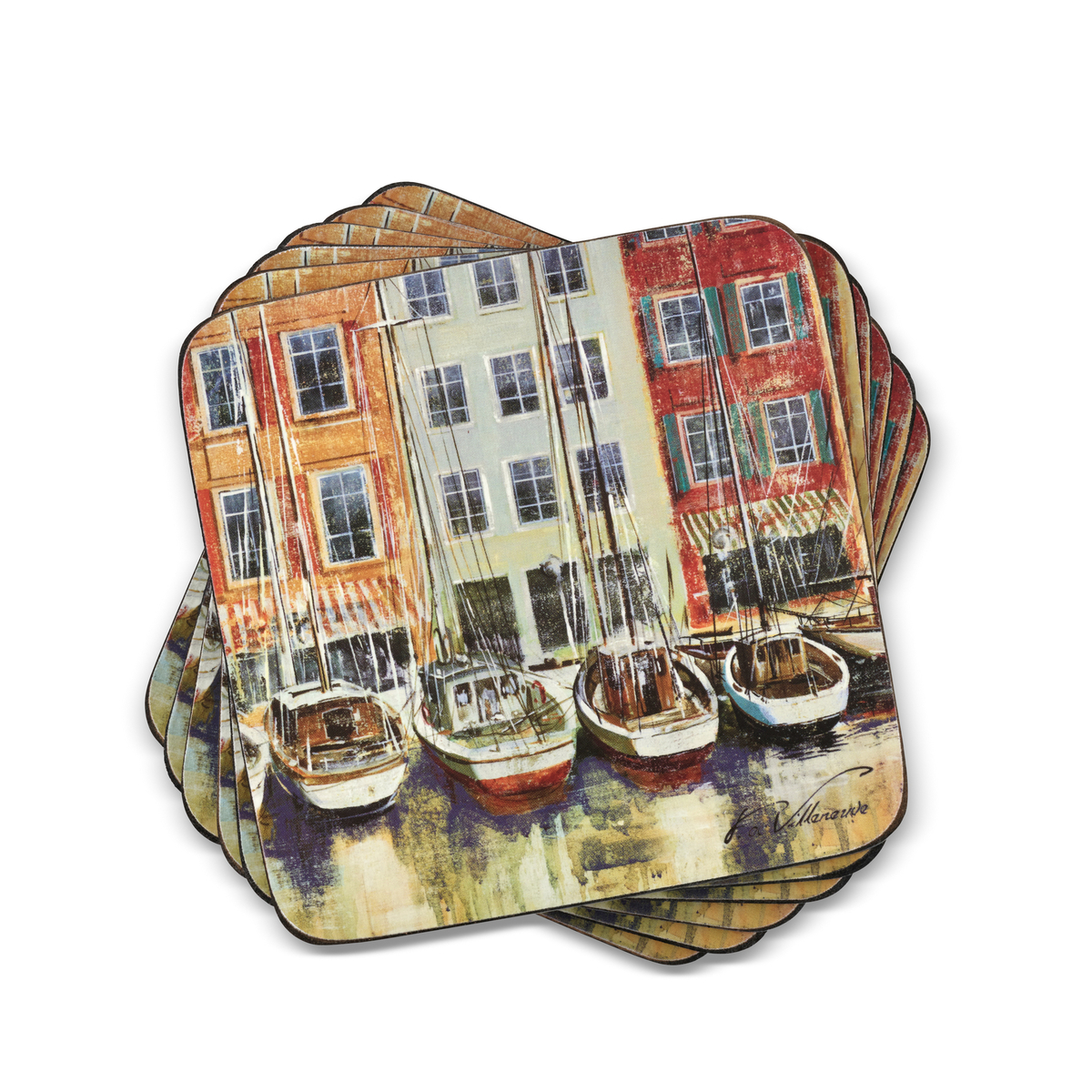Boat Scene Coasters Set of 6 image number null