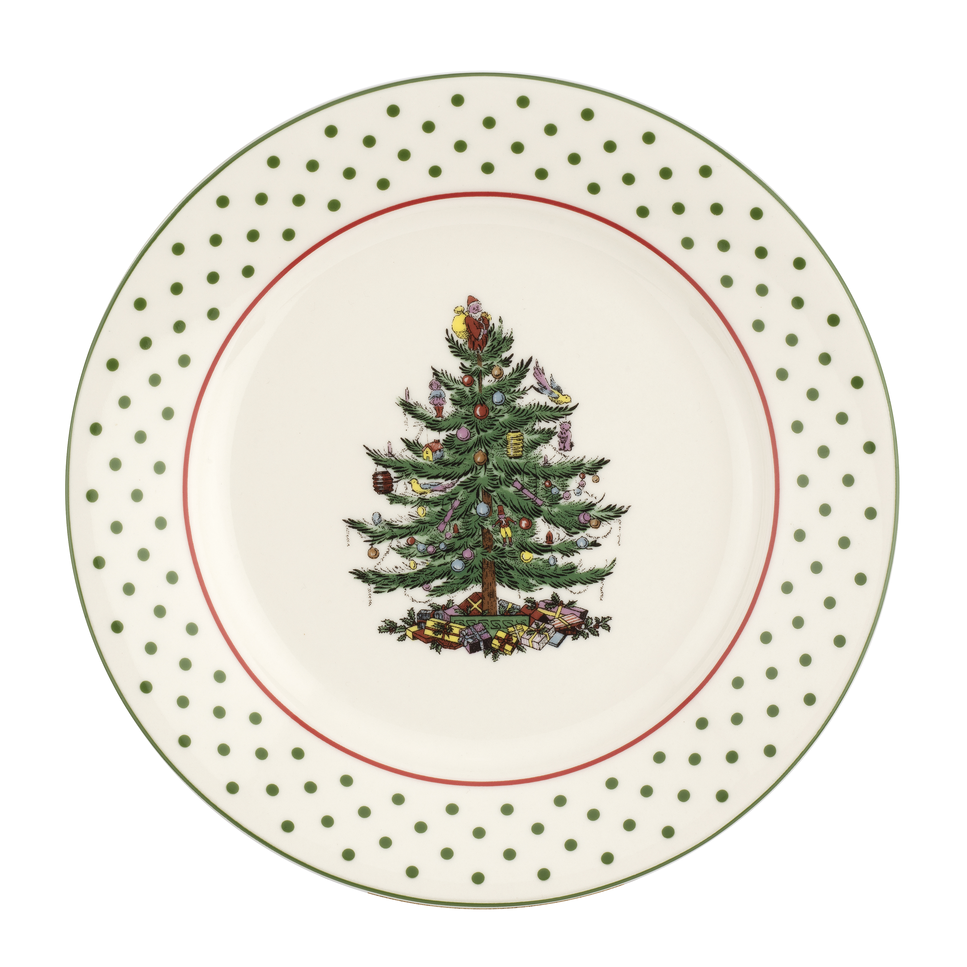 Christmas Tree Polka Dots  CUTE Christmas 10.5" Plastic Melamine Plate New 