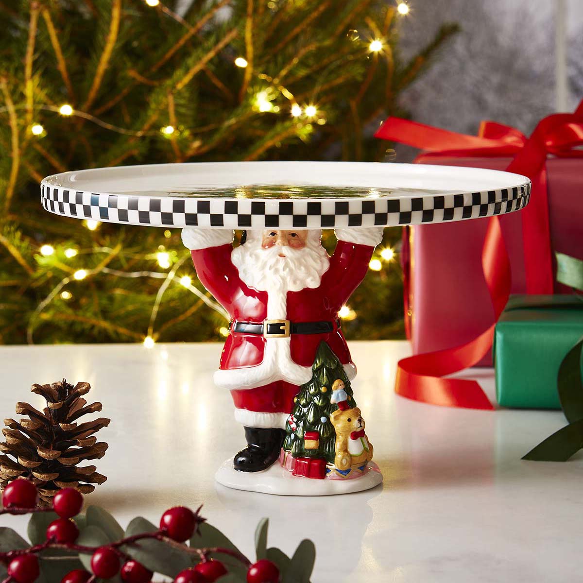 Christmas Tree Black & White Santa Cake Plate image number null