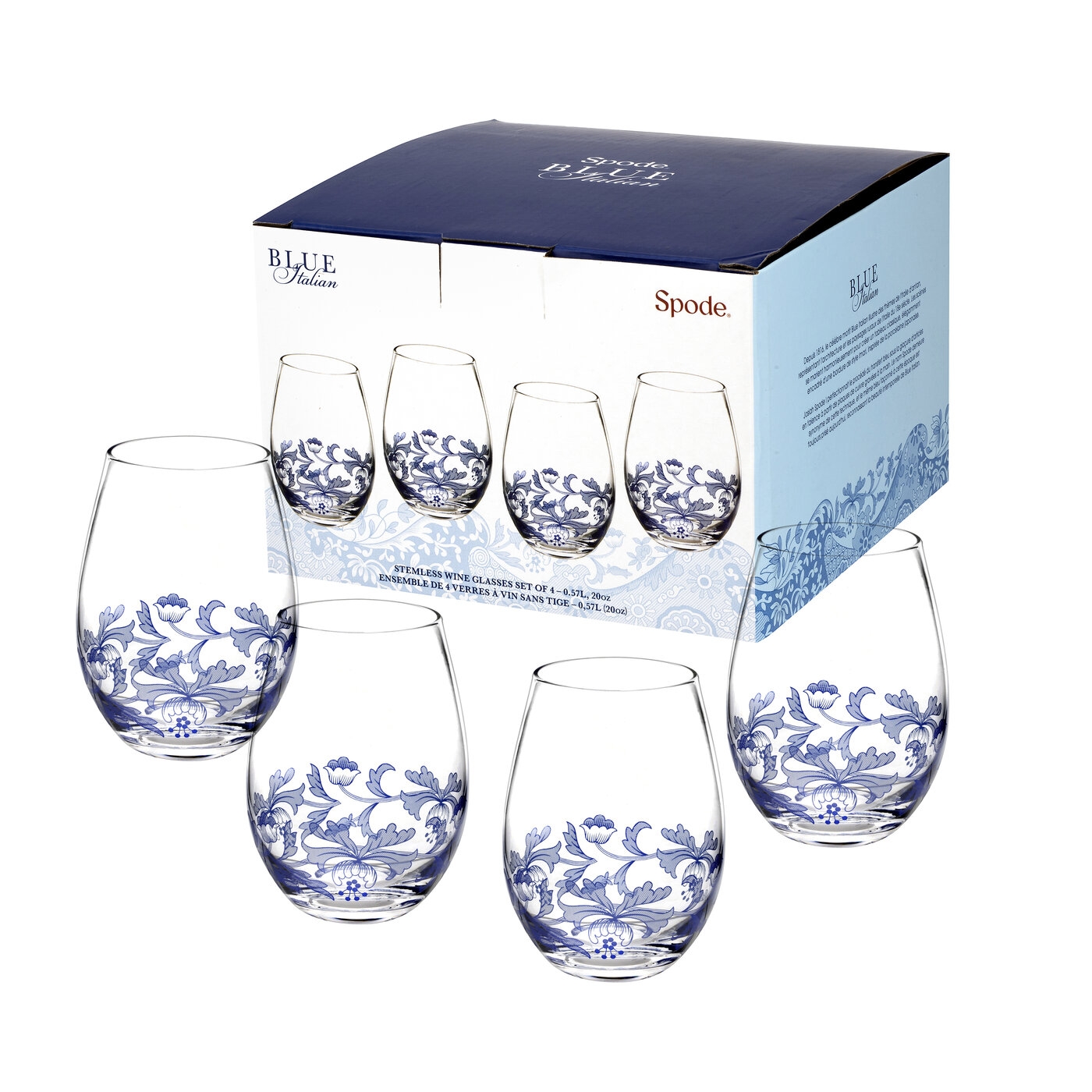 Blue Italian Stemless Wine Glasses Set of 4 image number null