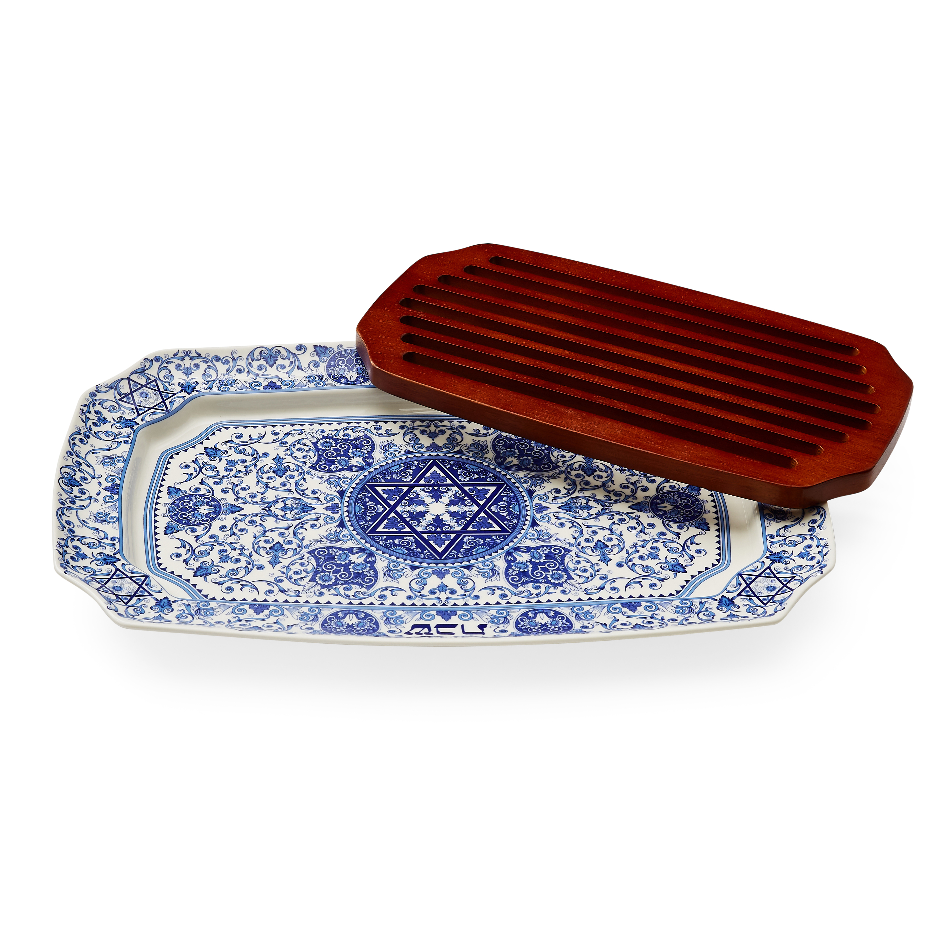 Judaica Challah Tray with Wood Insert image number null