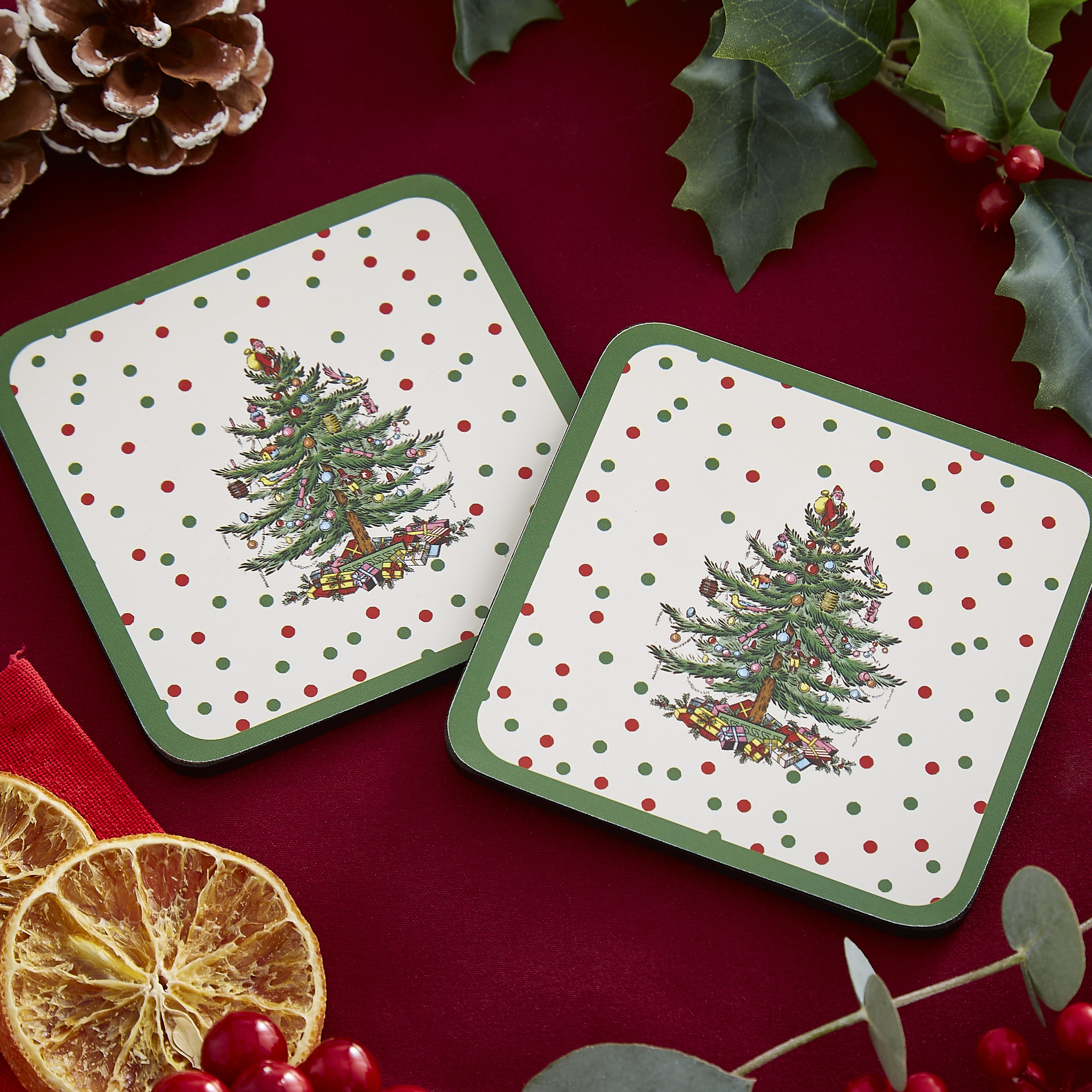 Christmas Tree Polka Dot Coasters