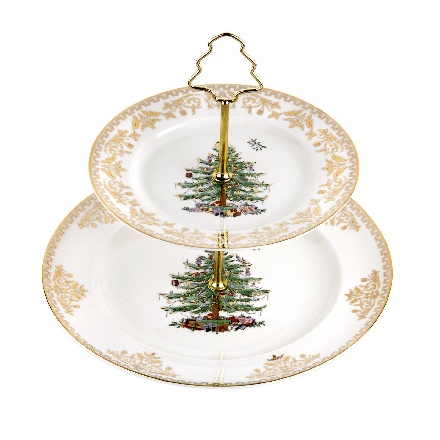 Christmas Tree Gold 2-Tier Cake Stand