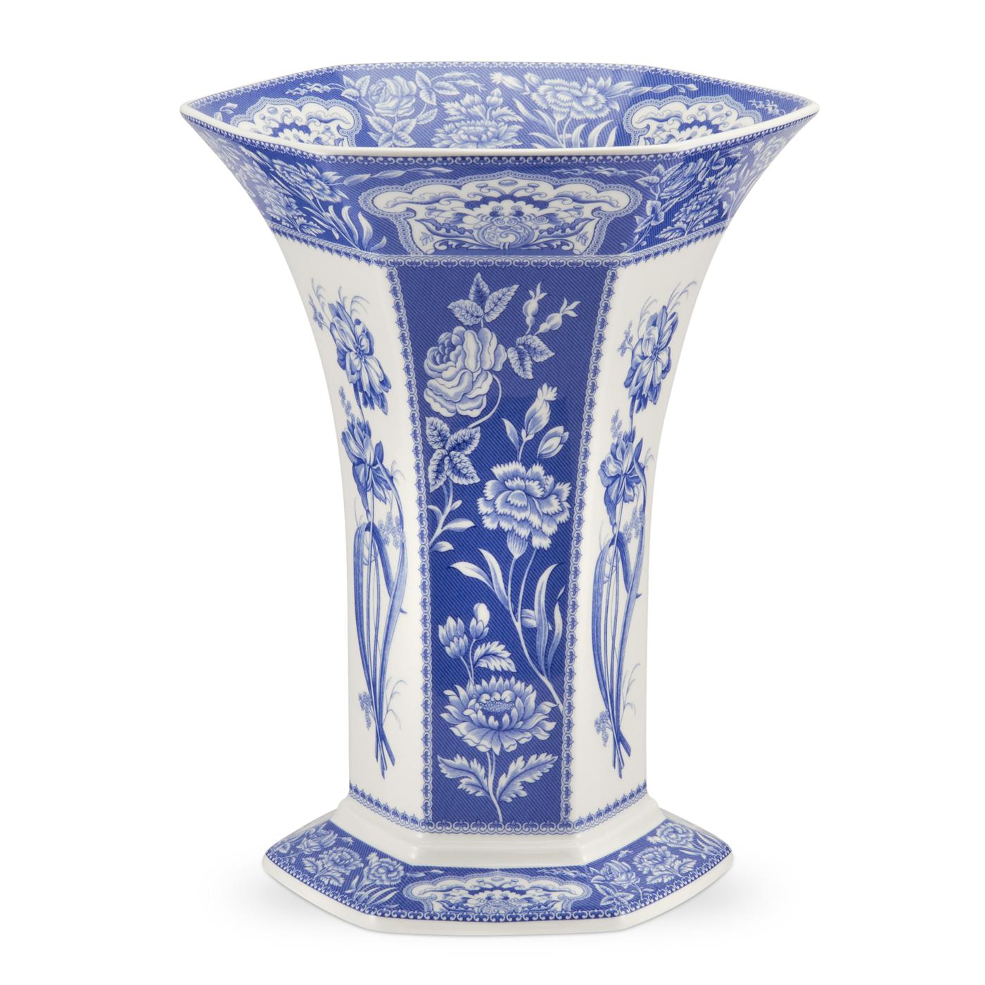 Spode Blue Room Hexagonal Vase 10 Inch Floral Spode