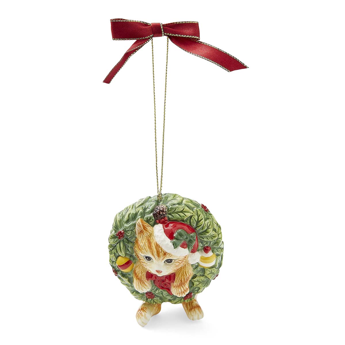 Christmas Tree Kittent In Wreath Ornament image number null