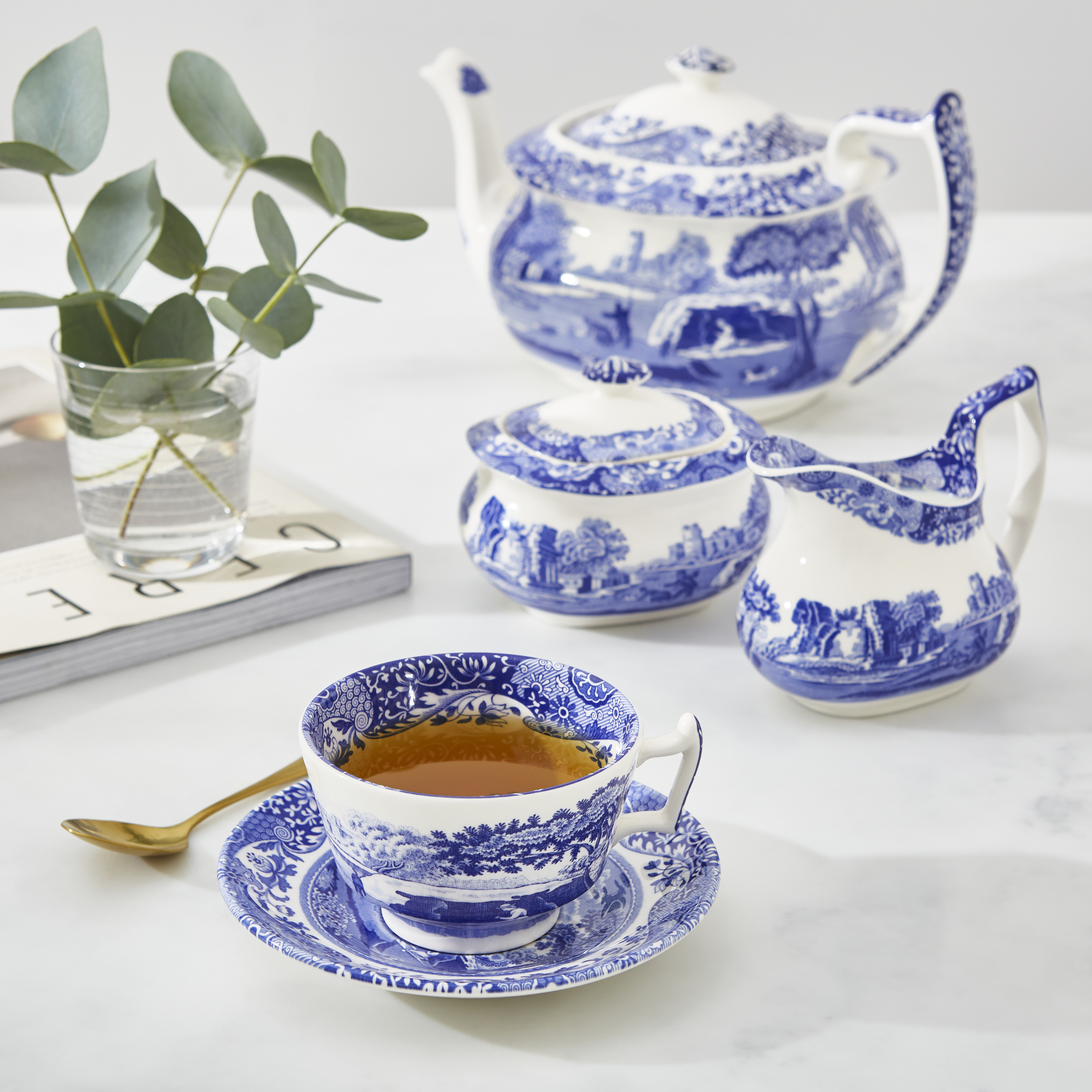 Blue Italian Teacups and Saucers (Set of 4)