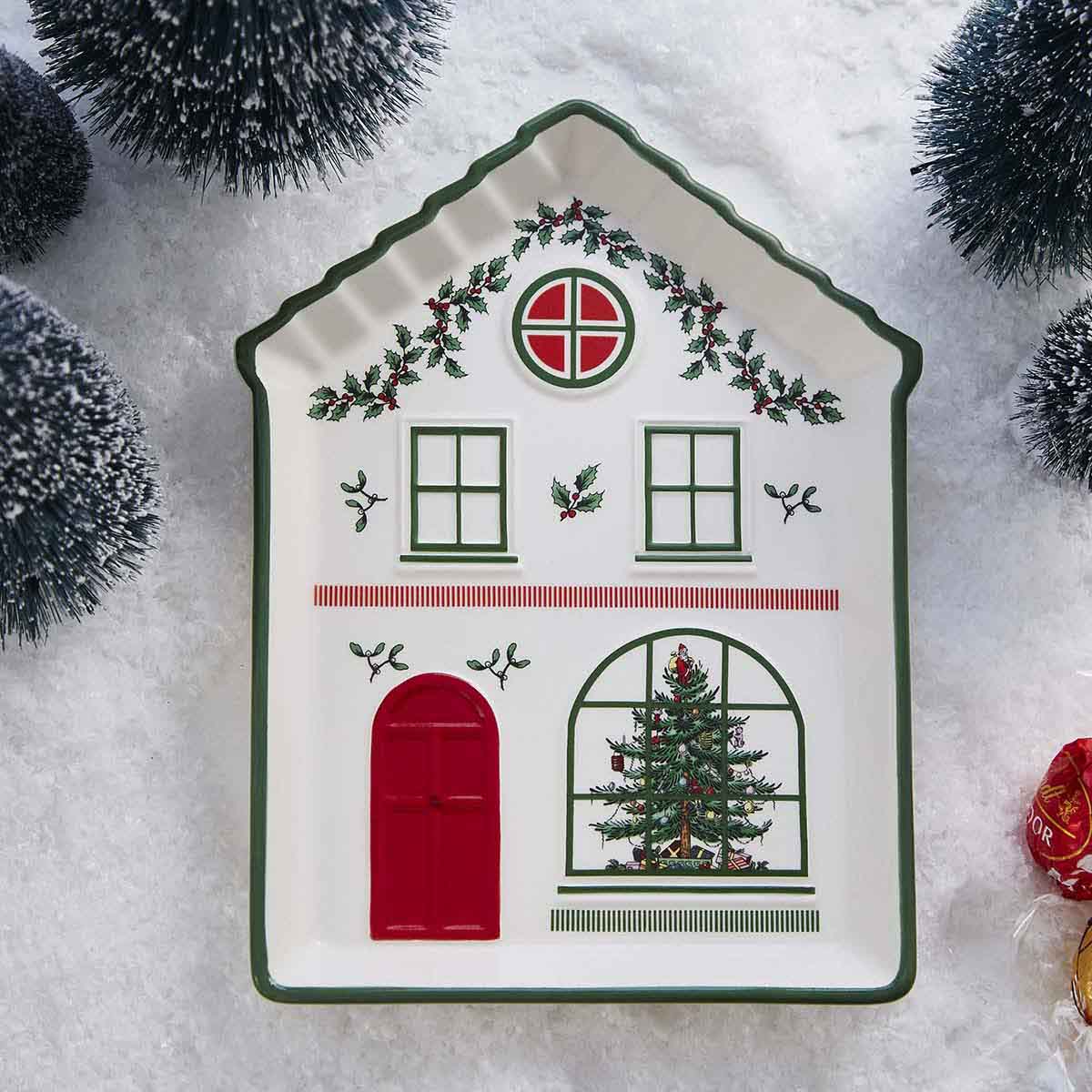 Christmas Tree Village Greeen Tidbit Tray image number null