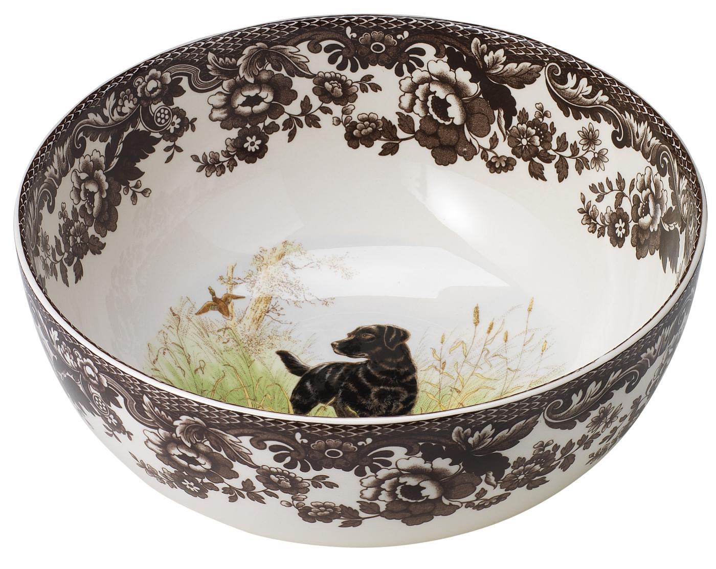 Woodland Round Serving Bowl, Black Labrador Retriever image number null
