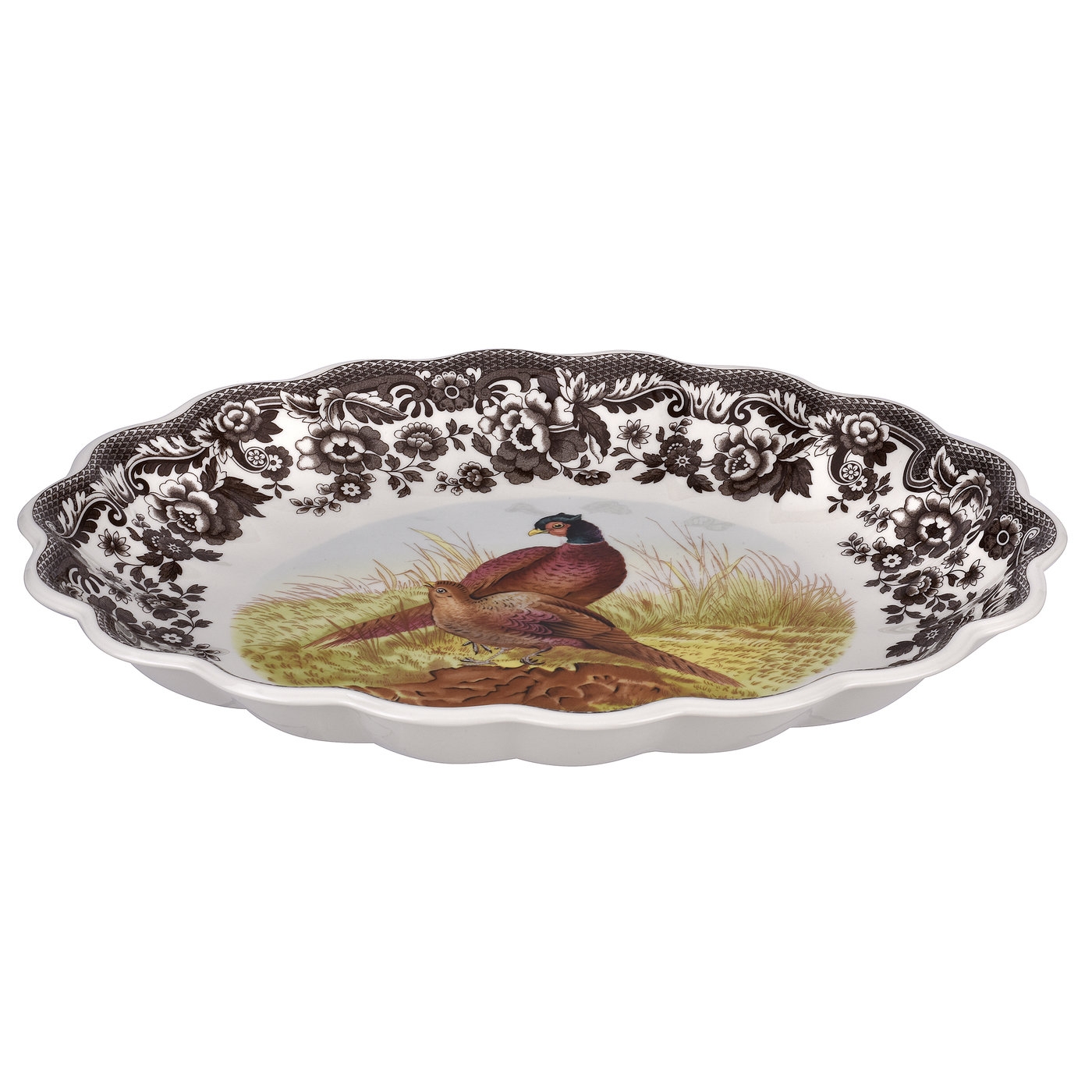 Spode Woodland Pheasant Oval Fluted Dish